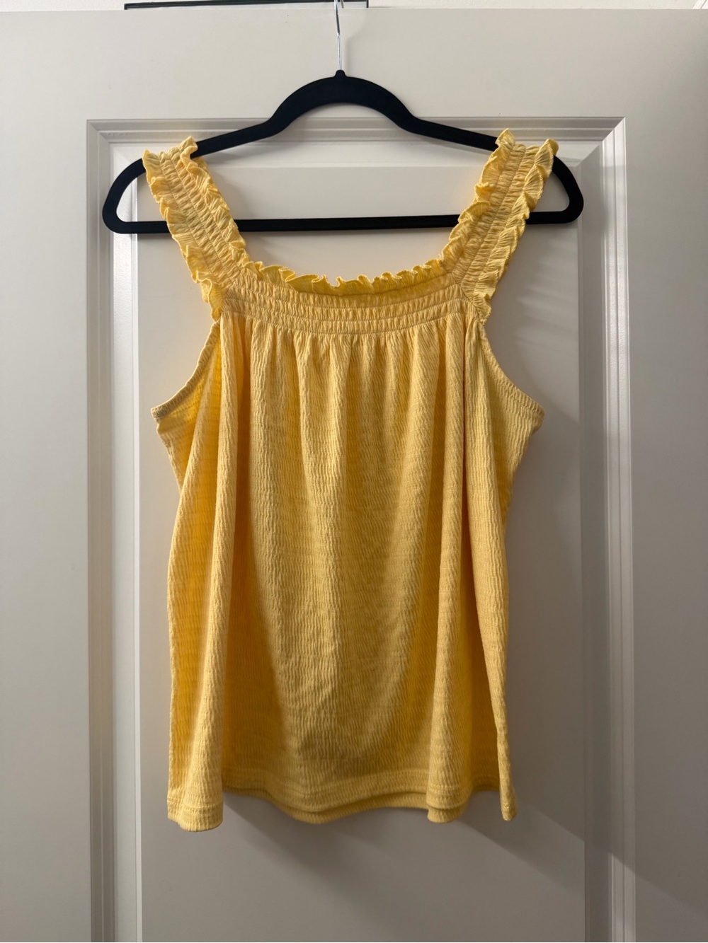 LC Lauren Conrad Yellow Smocked Ruffle Strap Tank